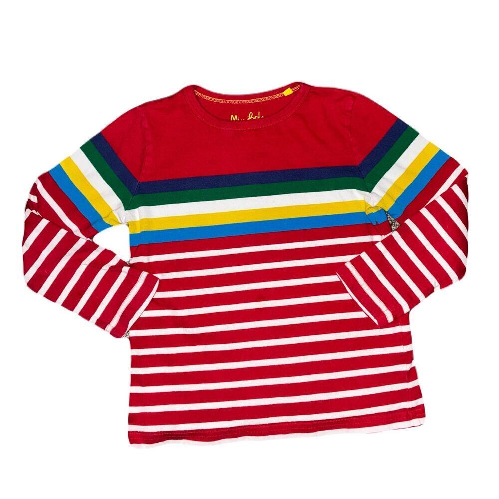 💰Mini Boden Rainbow Long-sleeve Tshirt Size 5-6 Red White Classic Casual Stripe